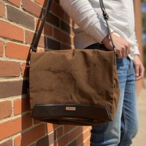 TUMI Brown Nylon Crossbody Messenger Bag Leather Trim